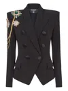 Balmain Crepe 6-button Jacket With Embroidered Patches In Black