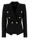 Balmain Double-breasted Grain De Poudre Wool Blazer In Black