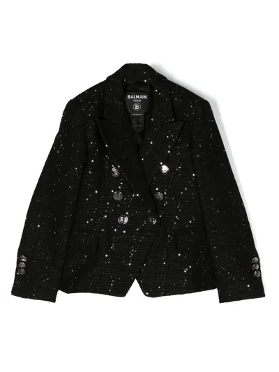 Balmain Kids' Double-breasted Blazer In Back