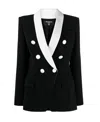 Balmain Double-breasted Shawl Collar Blazer In Black And White Wool Viscose In Black