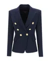 Balmain Black Double-breasted Jacket With Branded Buttons And Asymmetric Cut In Wool Woman In Black