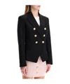 Balmain Black Double-breasted Jacket With Branded Buttons And Asymmetric Cut In Wool Woman In Black