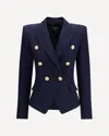 Balmain Black Double-breasted Jacket With Branded Buttons And Asymmetric Cut In Wool Woman In Blue