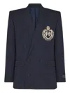 Balmain Wool Crystal-embellished Emblem Blazer In Blue