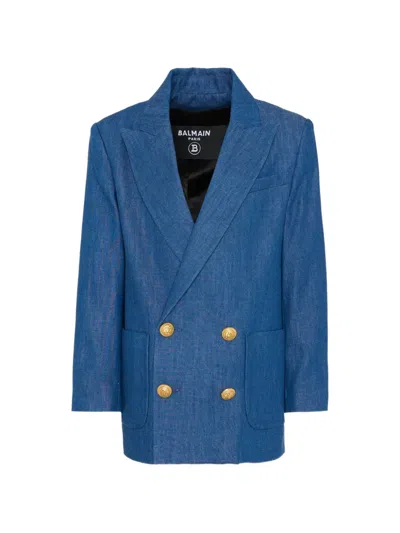 Balmain Kids' Double-breasted Blazer In Blue