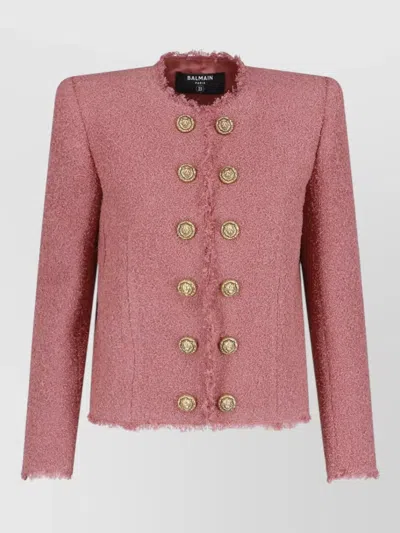 Balmain Double Breasted Blazer Frayed Edges Buttons In Animal Print