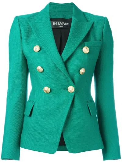 Balmain Double Breasted Blazer In Green