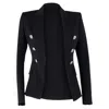 Balmain Double Breasted Blazer In Black Wool In Black