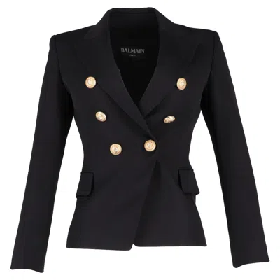 Balmain Double-breasted Blazer In Black Wool