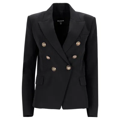 Balmain Double-breasted Blazer In Black Wool