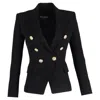 Balmain Double-breasted Blazer In Black Wool In Black