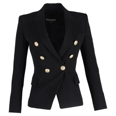 Balmain Double-breasted Blazer In Black Wool