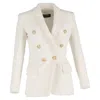 Balmain Double Breasted Blazer In Ivory Tweed In White