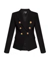 Balmain Black Double-breasted Jacket With Branded Buttons And Asymmetric Cut In Wool Woman In Black