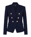 Balmain Black Double-breasted Jacket With Branded Buttons And Asymmetric Cut In Wool Woman In Navy Blue