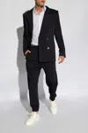 Balmain Monogram-pattern Double-breasted Blazer In Navy Blue