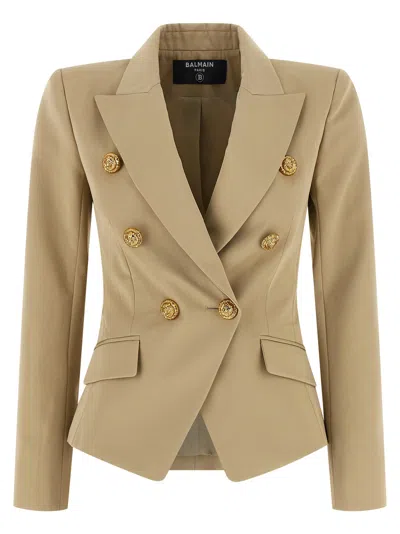 Balmain Double-breasted Blazer In Brown
