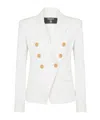 Balmain Double Breasted Wool Grain De Poudre Blazer In White
