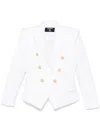 Balmain White Double-breasted Jacket With Peak Lapels And Logo Buttons In Fabric Women In White