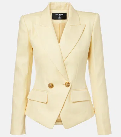 Balmain Double Breasted Jacket Peak Lapels Tailoring In Yellow