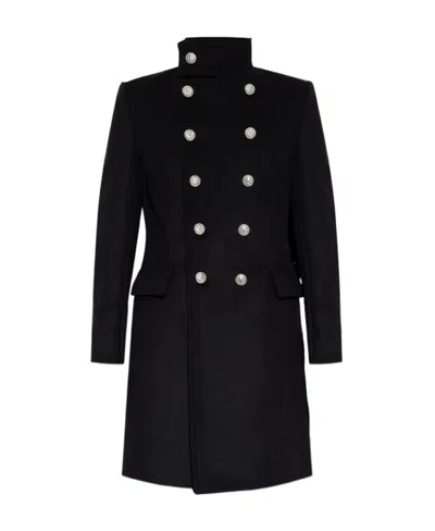 Balmain Black Mid-length Military Coat