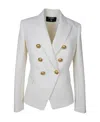 Balmain White Double-breasted Jacket With Peak Lapels And Logo Buttons In Fabric Women In White