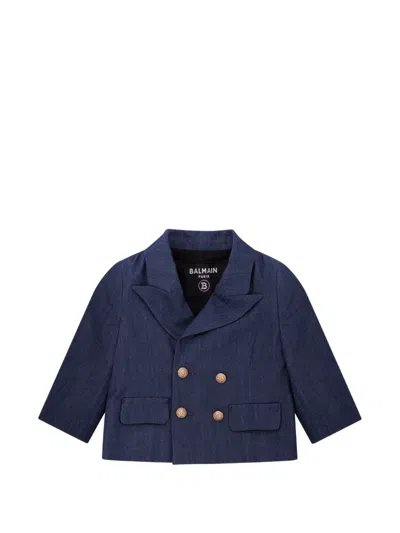 Balmain Babies' Double-breasted Button Jacket In Blue
