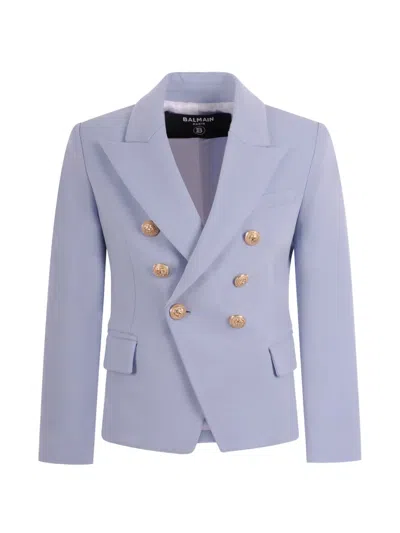 Balmain Double-breasted Buttoned Blazer In Blue