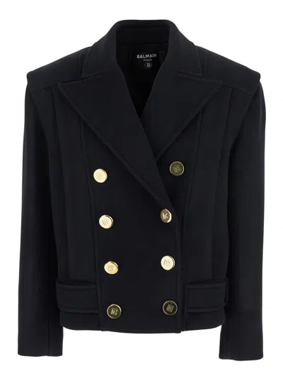 Balmain Double-breasted Coat In Black