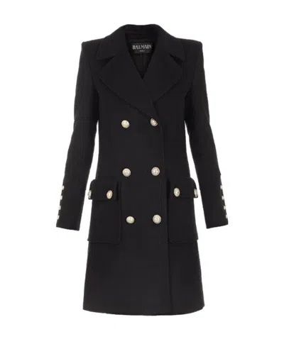 Balmain Double-breasted Coat In Black