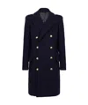 Balmain Black Viscose Blend Double Breasted Long Coat In Black