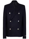 Balmain Double-breasted Coat With Logo Buttons In Blue
