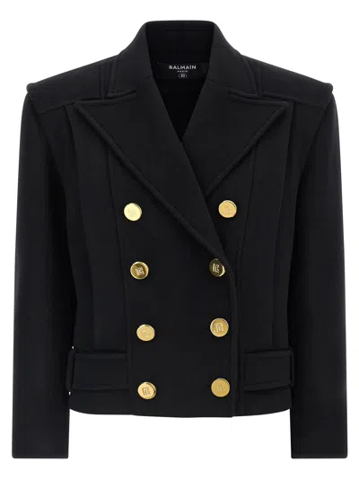 BALMAIN DOUBLE-BREASTED COAT COATS AND TRENCH COATS BLACK