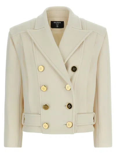 Balmain Double-breasted Wool And Cashmere-blend Felt Jacket In Neutral