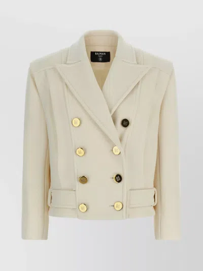 Balmain Double-breasted Wool And Cashmere-blend Felt Jacket In Neutral