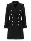 Balmain Double Breasted Logo Button Coat In Black
