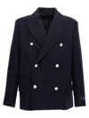 Balmain Double-breasted Coat With Logo Buttons In Blue