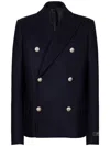 Balmain Double-breasted Coat With Logo Buttons In Blue