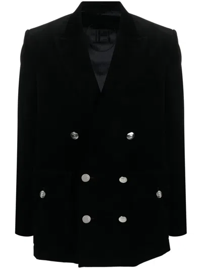 Balmain Double-breasted Corduroy Blazer In Schwarz