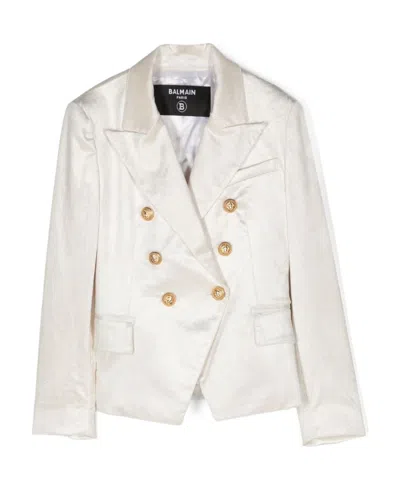 Balmain Double-breasted Corduroy Blazer In White