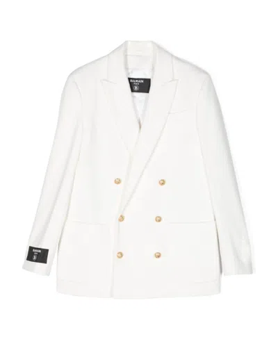 Balmain Double-breasted Cotton Blazer In White