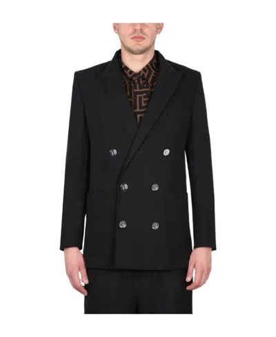 Balmain Double-breasted Cotton Blazer In Black