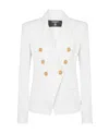 Balmain Double Breasted Wool Grain De Poudre Blazer In White