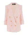 Balmain Double-breasted Cropped Sleeve Blazer In Pink