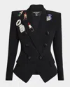 Balmain Double-breasted Crystal Patch Blazer In Blk Multi