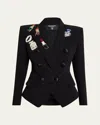 Balmain Double-breasted Crystal Patch Blazer In Blk Multi