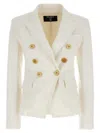 Balmain White Double-breasted Jacket With Peak Lapels And Logo Buttons In Fabric Women In White