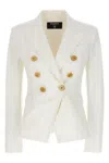 Balmain White Double-breasted Jacket With Peak Lapels And Logo Buttons In Fabric Women