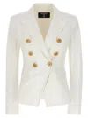 Balmain White Double-breasted Jacket With Peak Lapels And Logo Buttons In Fabric Women
