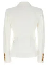 Balmain White Double-breasted Jacket With Peak Lapels And Logo Buttons In Fabric Women In White